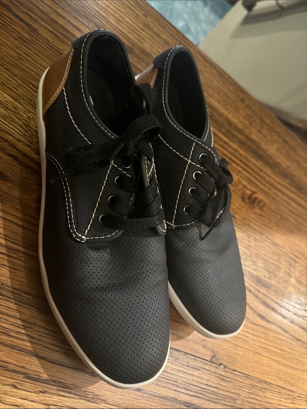 Steve Madden Black Lace-Up Sneakers with Brown Heel Accent